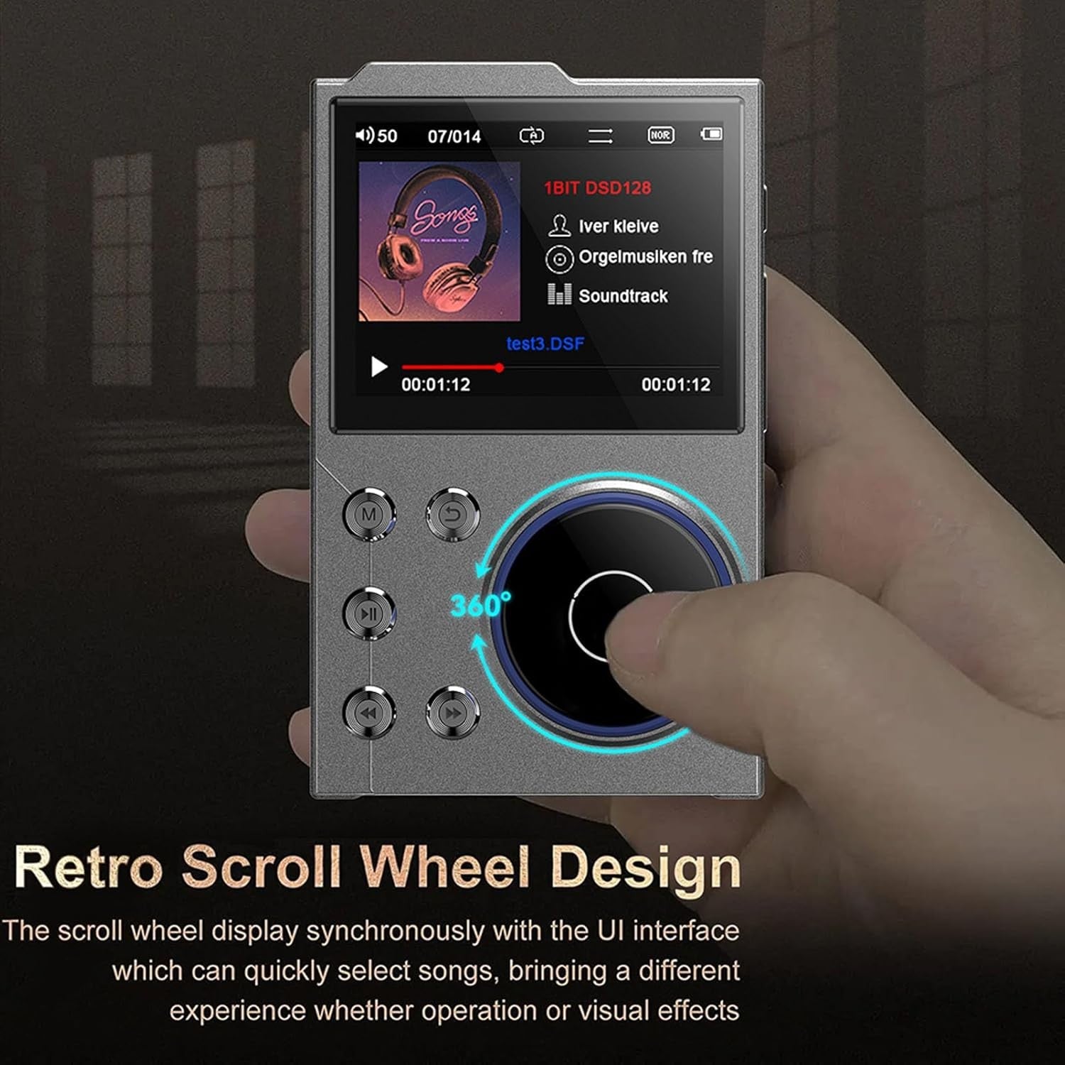 Bluetooth 5.3 MP3 Player HiFi 2.4" HD Screen Retro Scroll Wheel