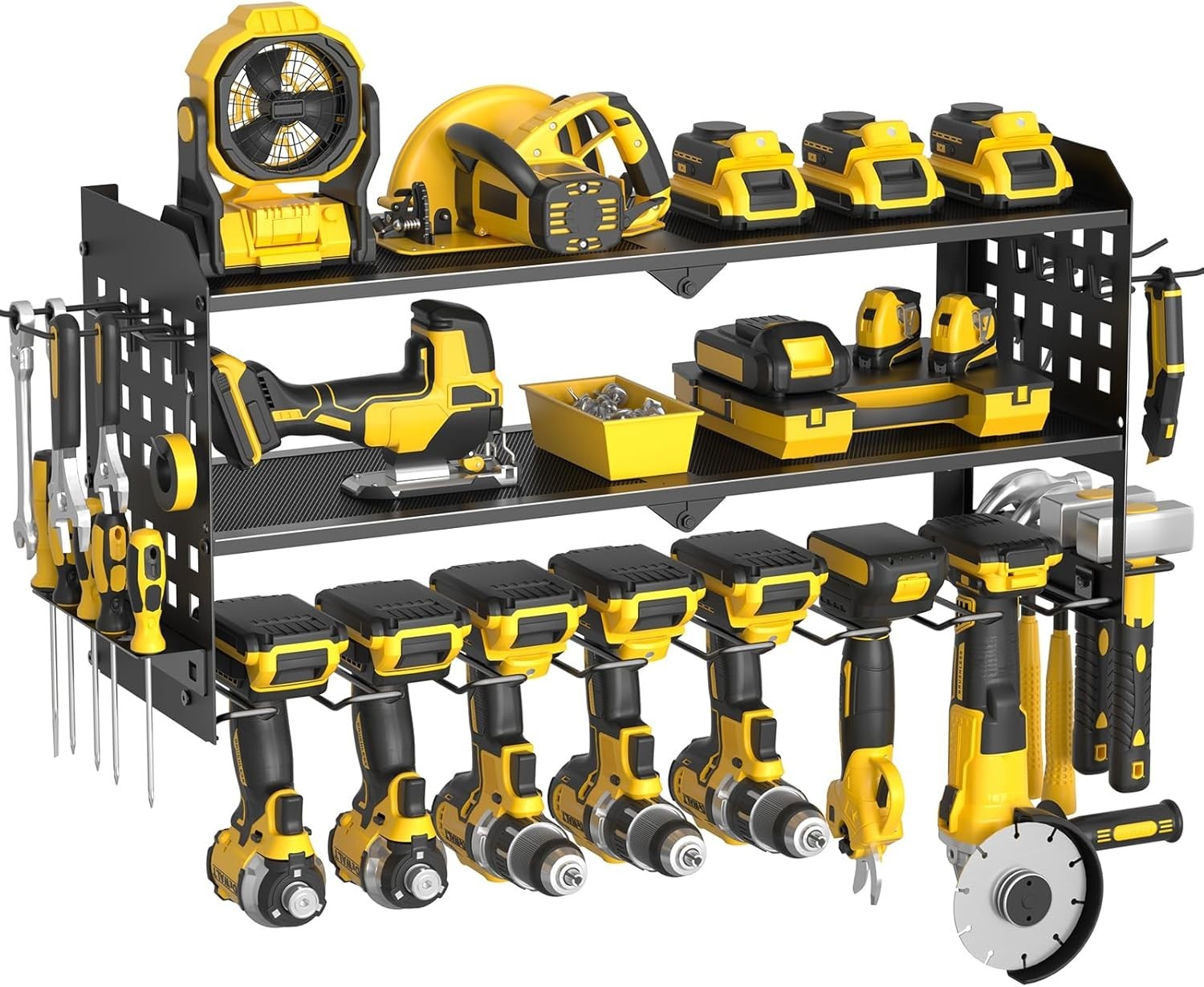 Wall Mounted Power Tool Organizer 3 Tier 7 Drill Rack Black