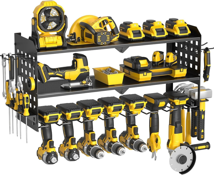 Wall Mounted Power Tool Organizer 3 Tier 7 Drill Rack Black