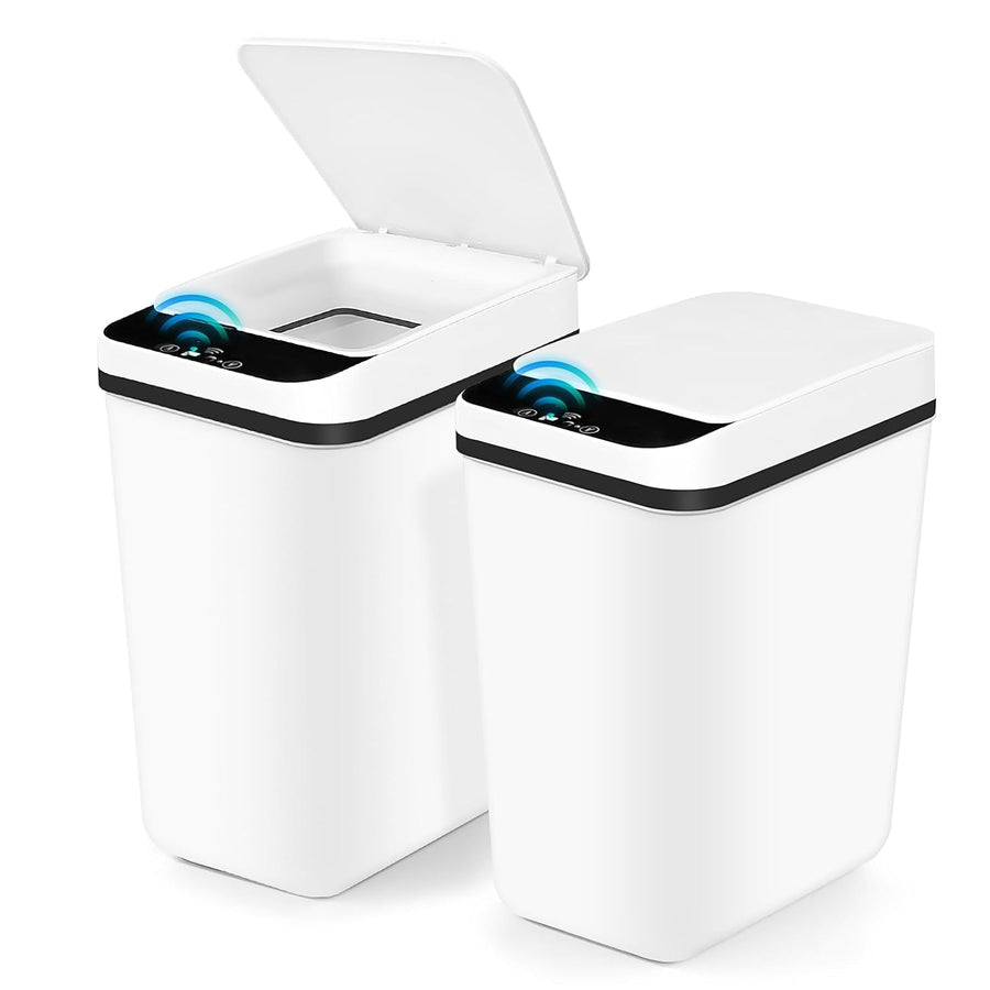 2 Pack 10L Touchless Sensor Bathroom Kitchen Trash Bins White