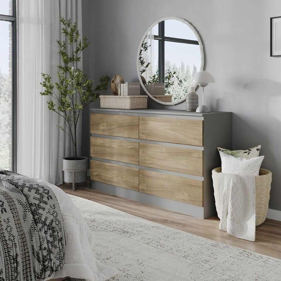 Oak 6 Drawer Chest Cabinet Storage Unit for Bedroom Living Room Office