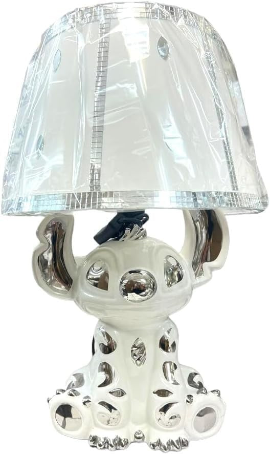 Crushed Diamond Table Lamp 50cm Ceramic Base Silver Shade Bedside Light