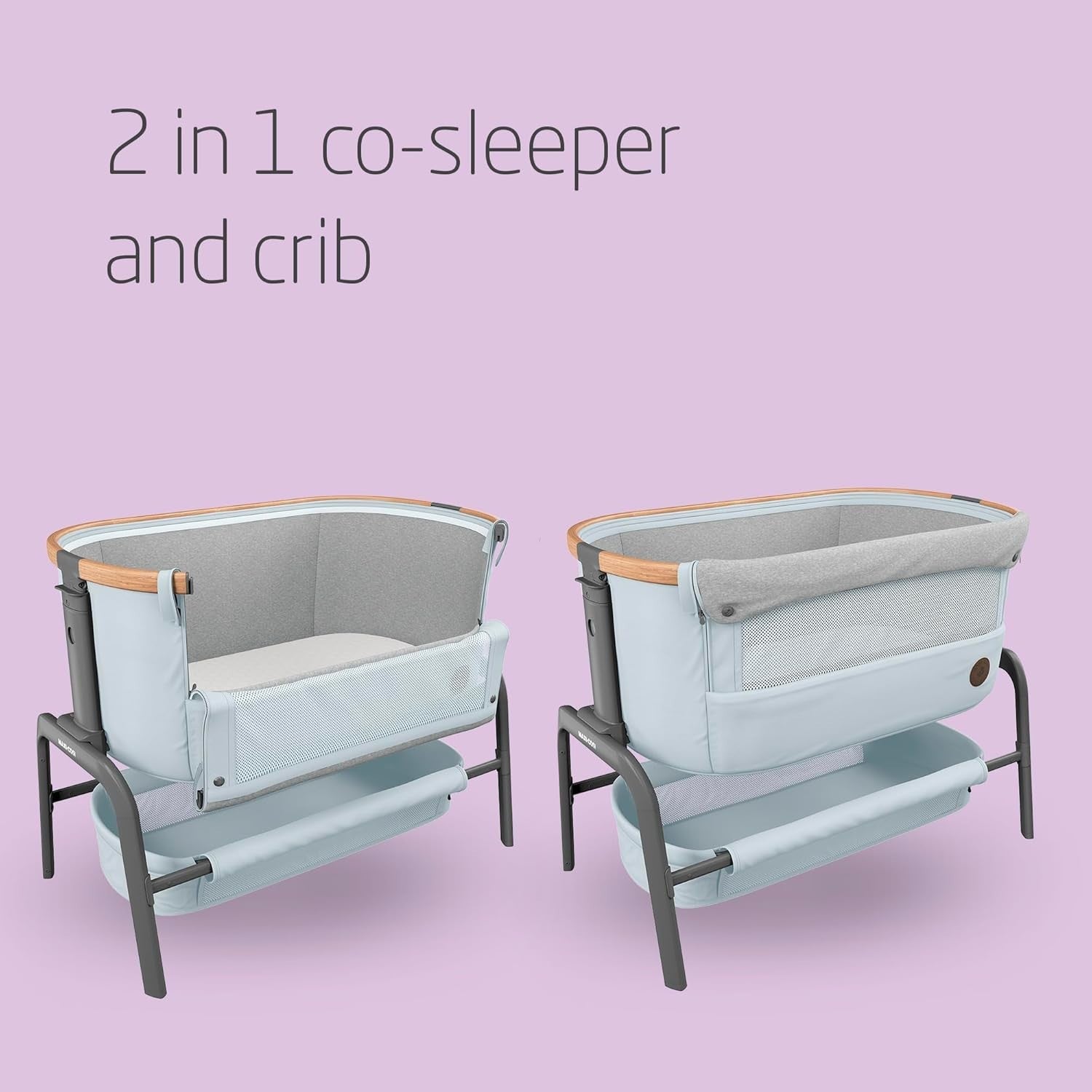 Foldable Baby Bedside Crib Co-Sleeper Adjustable Height with Mattress Grey