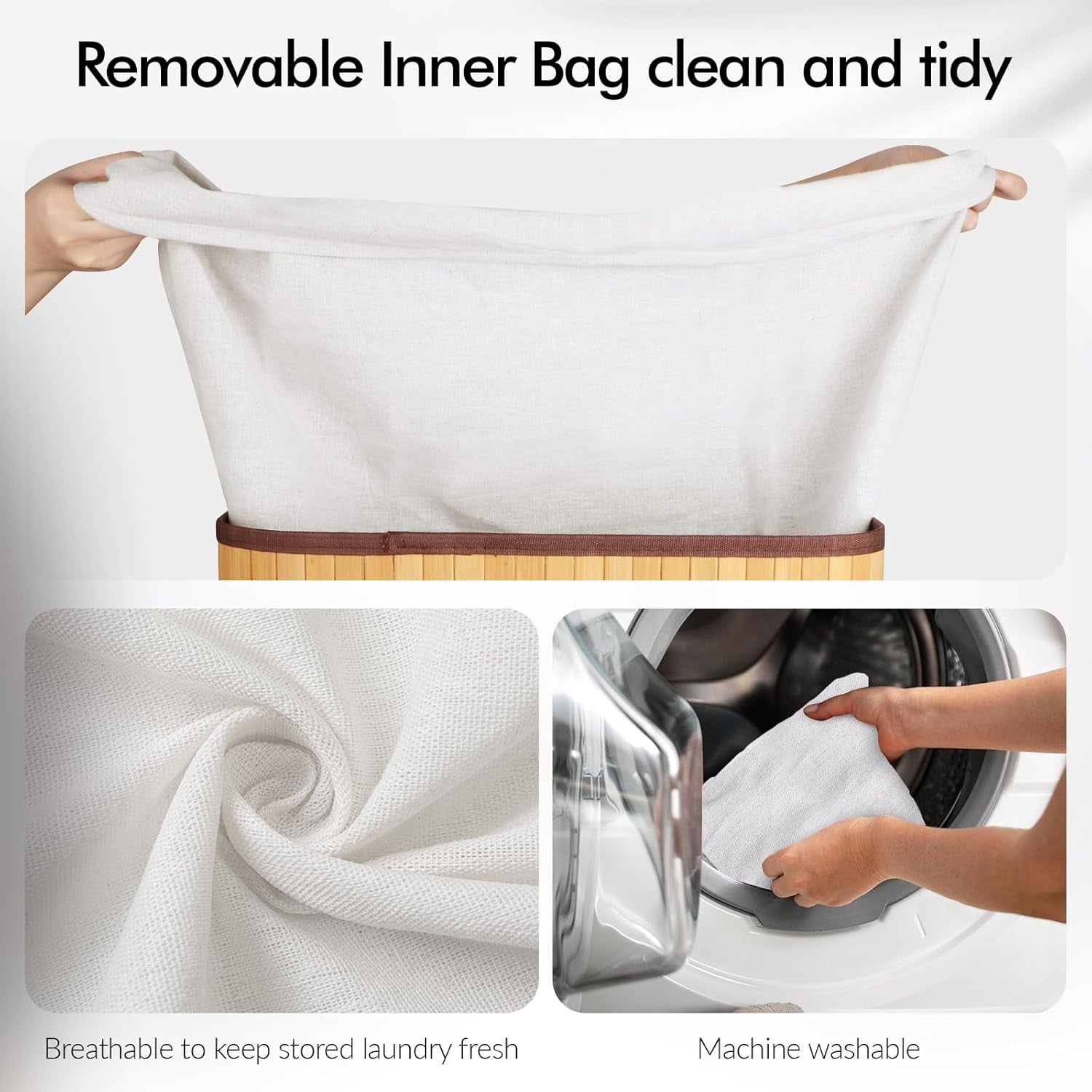 Large Bamboo Laundry Hamper with Lid | Foldable Clothes Basket & Removable Liner