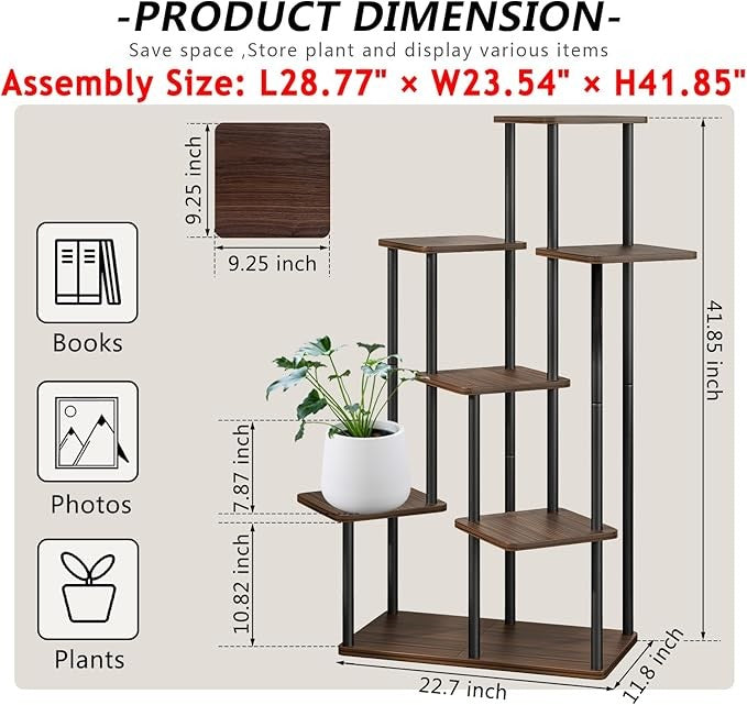 7 Tier Black Metal Plant Stand Indoor Outdoor Corner Tall Flower Shelf Rack