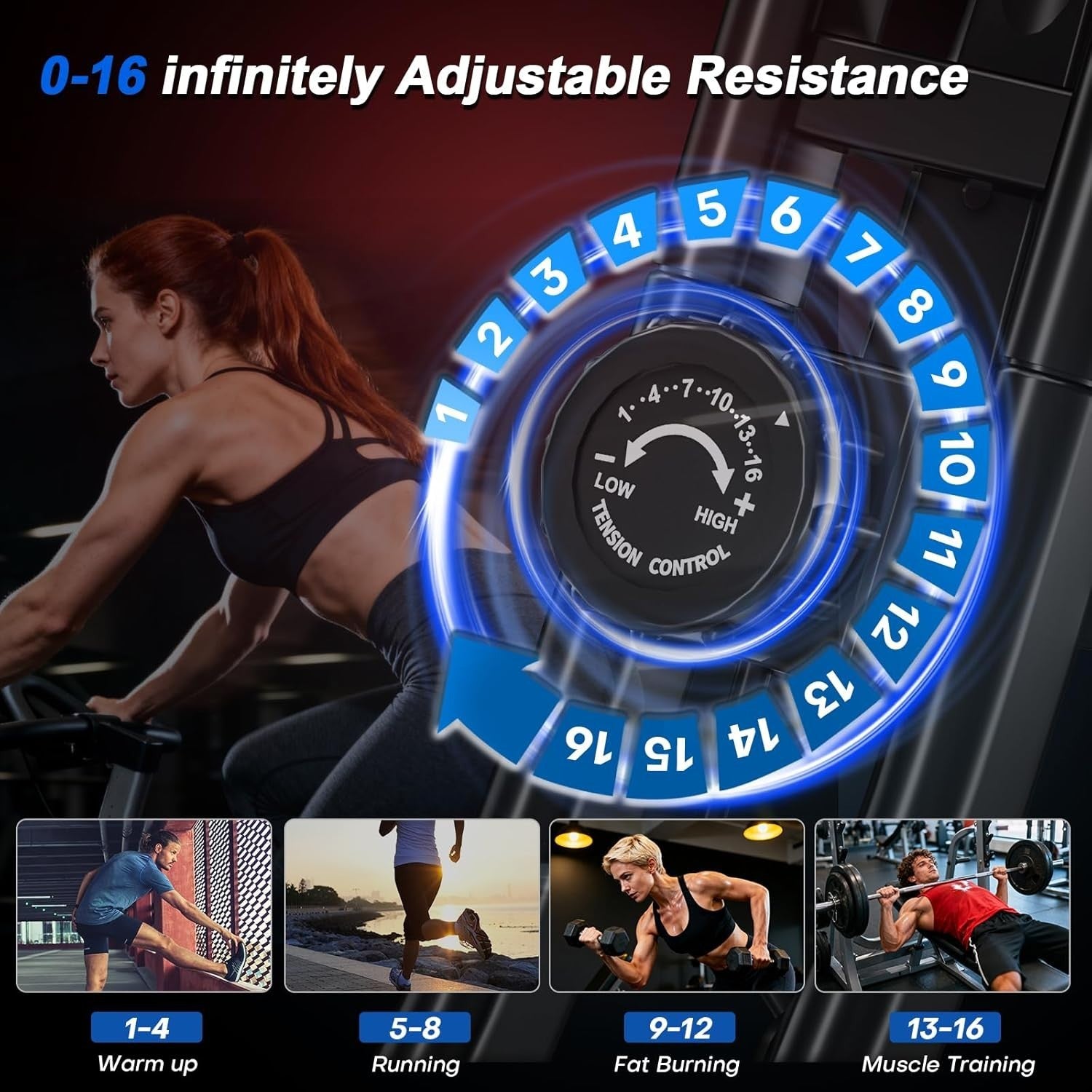 SLUNSE 5-in-1 Folding Exercise Bike, 16-Level Magnetic Resistance, 350lbs
