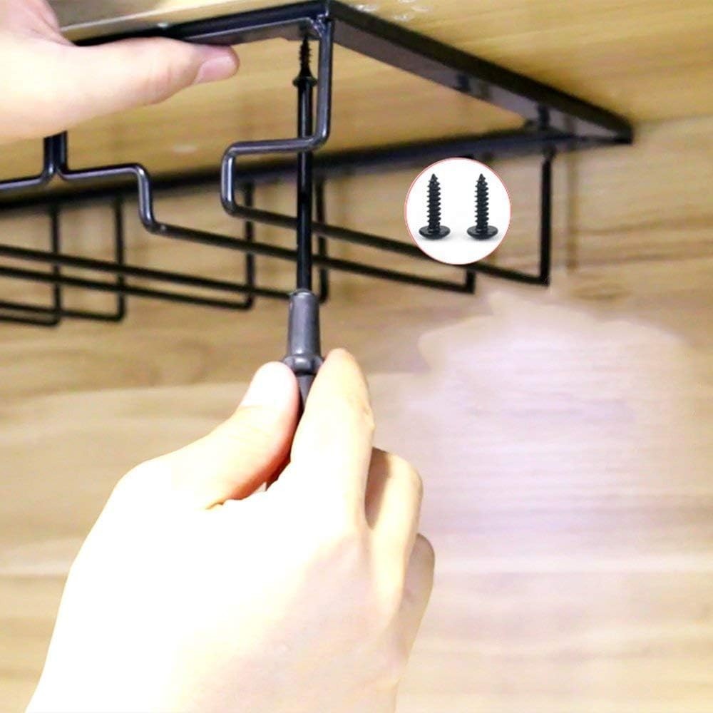 Under Cabinet Wine Glass Rack 2 Pack 4 Slot Hanging Stemware Holder Kitchen Bar