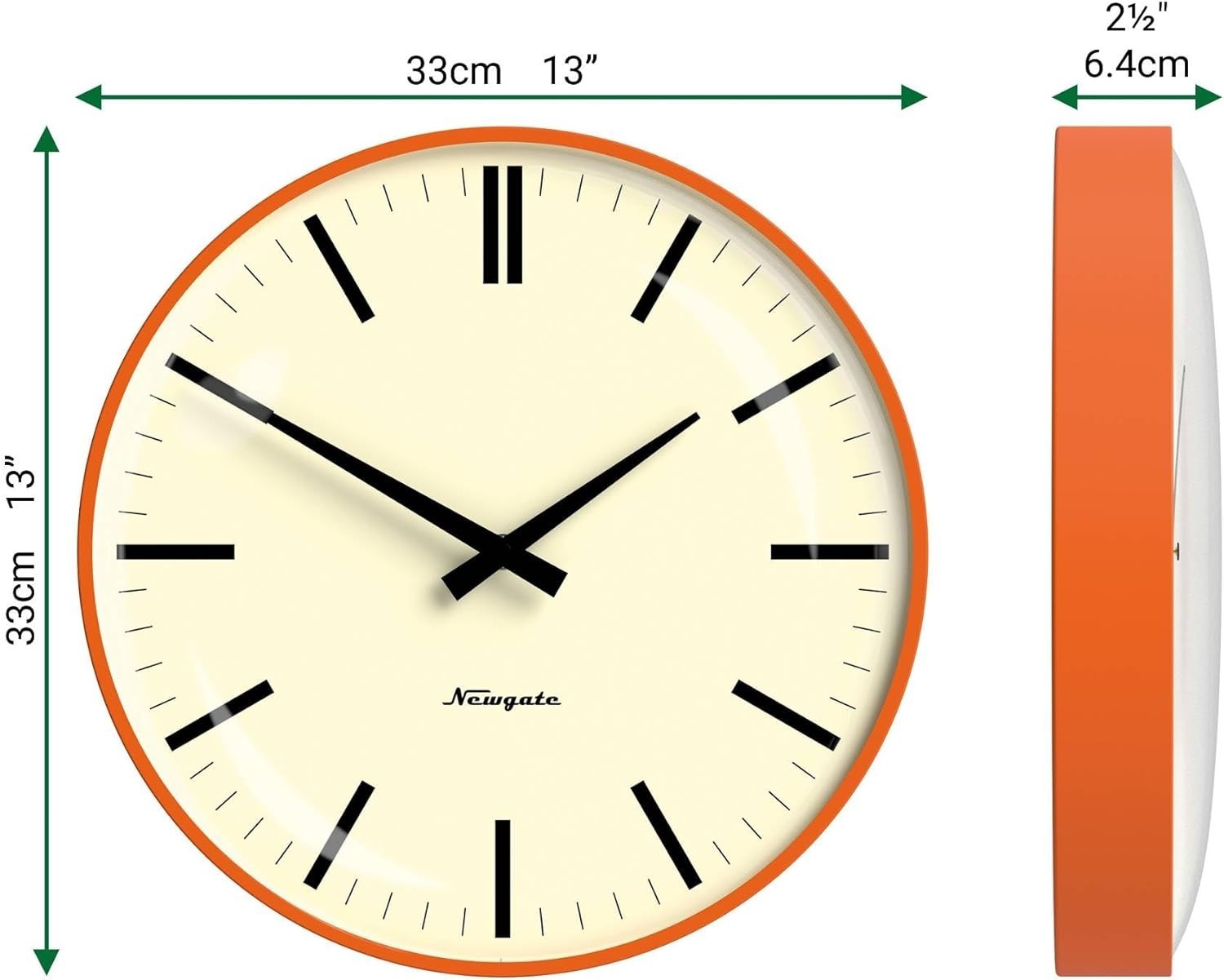 Retro Wall Clock 33cm Silent Sweep Orange Metal Office Kitchen Decor