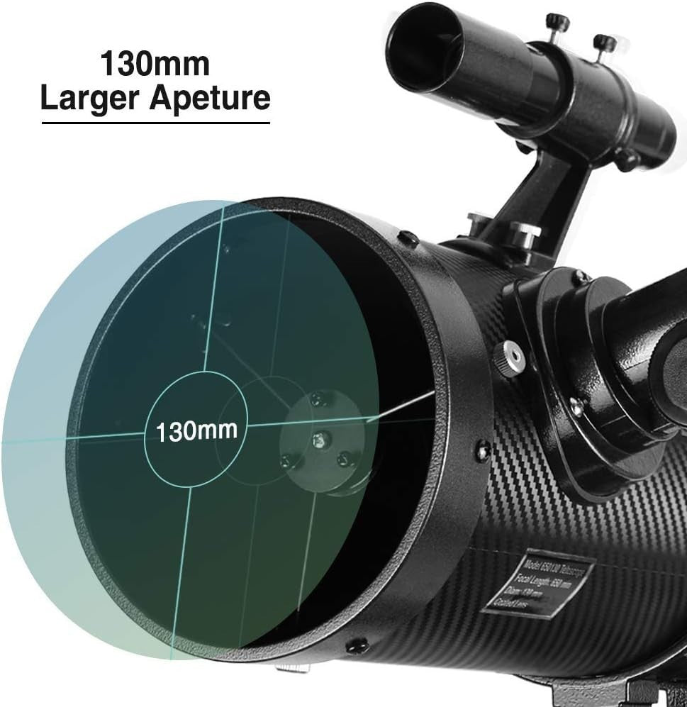 130mm Reflector Telescope for Adults, Equatorial Mount, Tripod & Phone Adapter