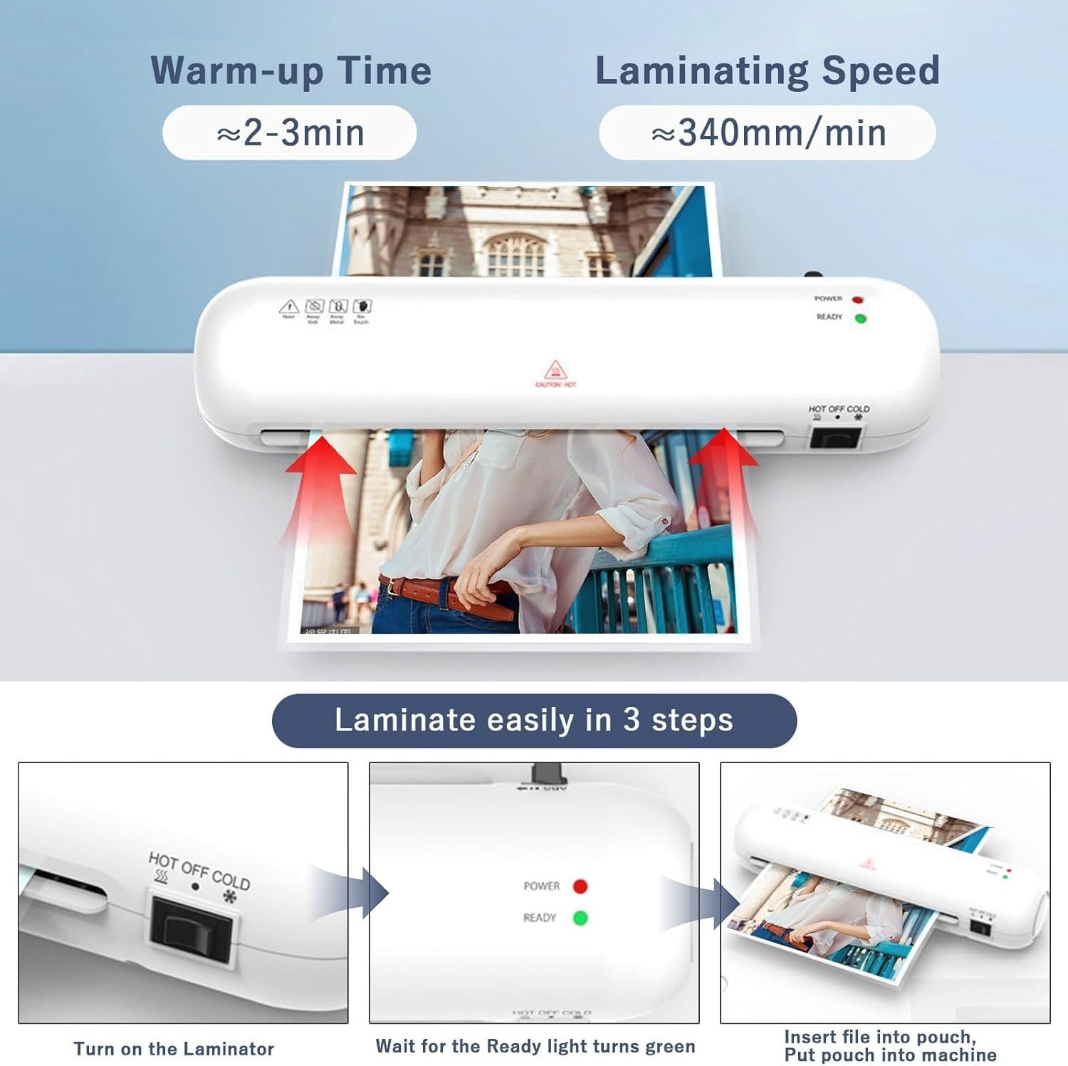 A4 Laminator Hot Cold 6-in-1 Portable No Bubble Fast Warm Up + 15 Pouches