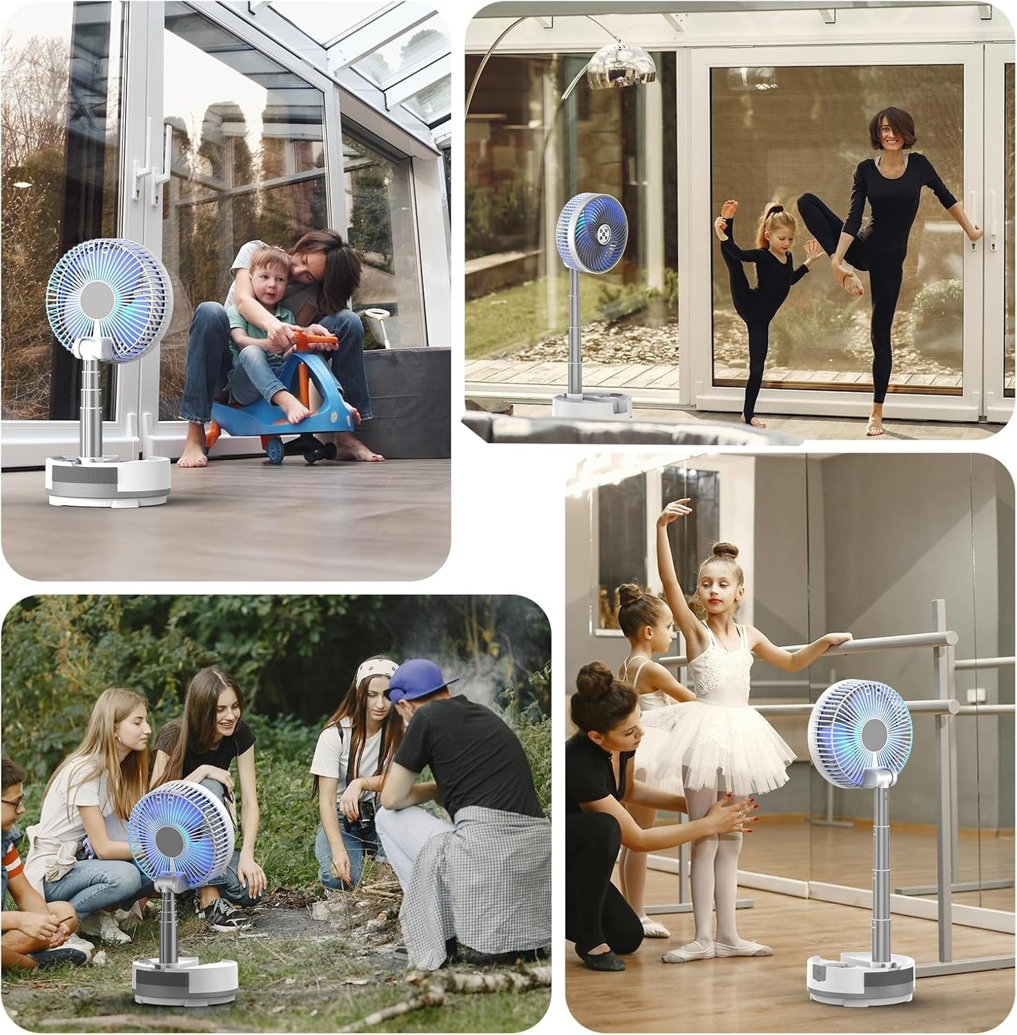 8" Portable Rechargeable Fan – 20000mAh USB Folding Floor Fan w/ Remote White
