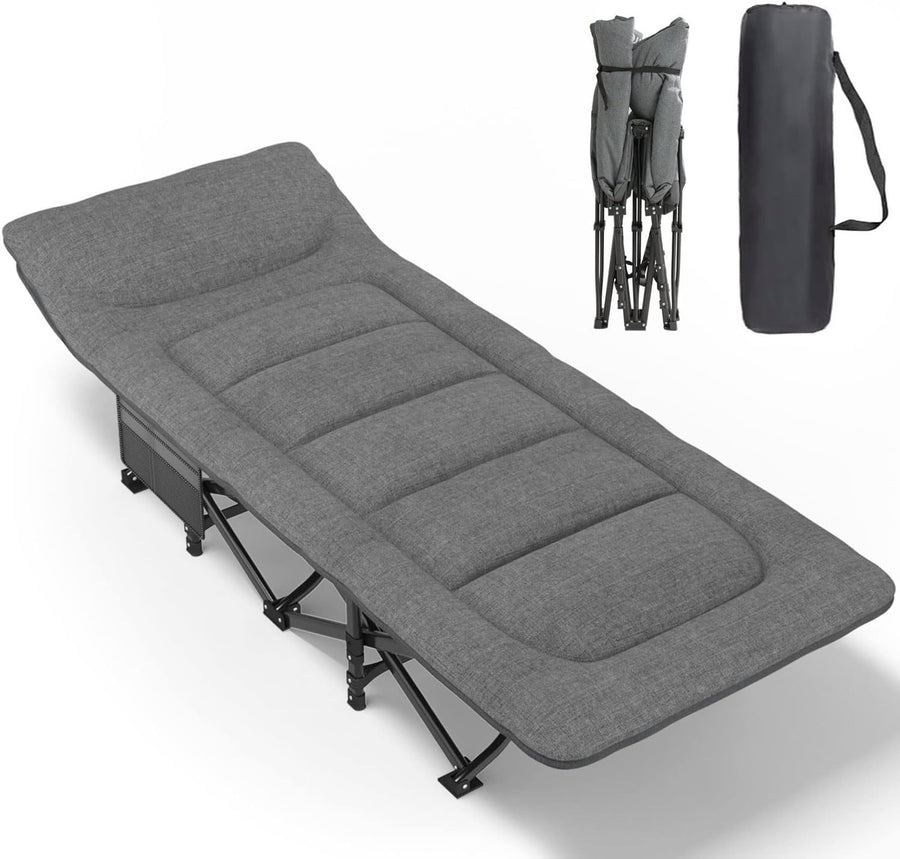Heavy-Duty Folding Camping Bed Adult Cot w/ Cushion Pillow 450lbs Max