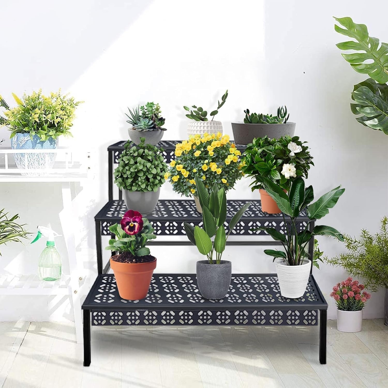 3 Tier Black Metal Plant Stand Indoor Outdoor Garden Flower Pot Display Rack