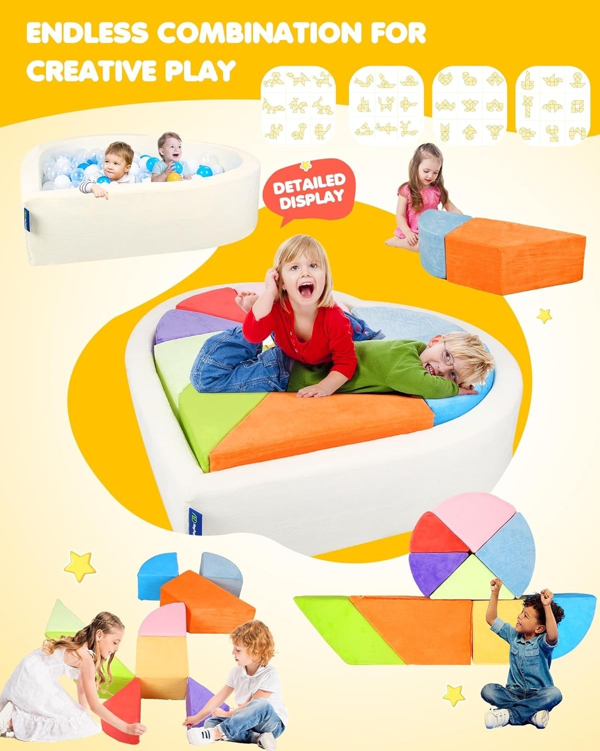 Heart-Shaped Kids Play Sofa with Built-in Ball Pit – Modular Puzzle Couch