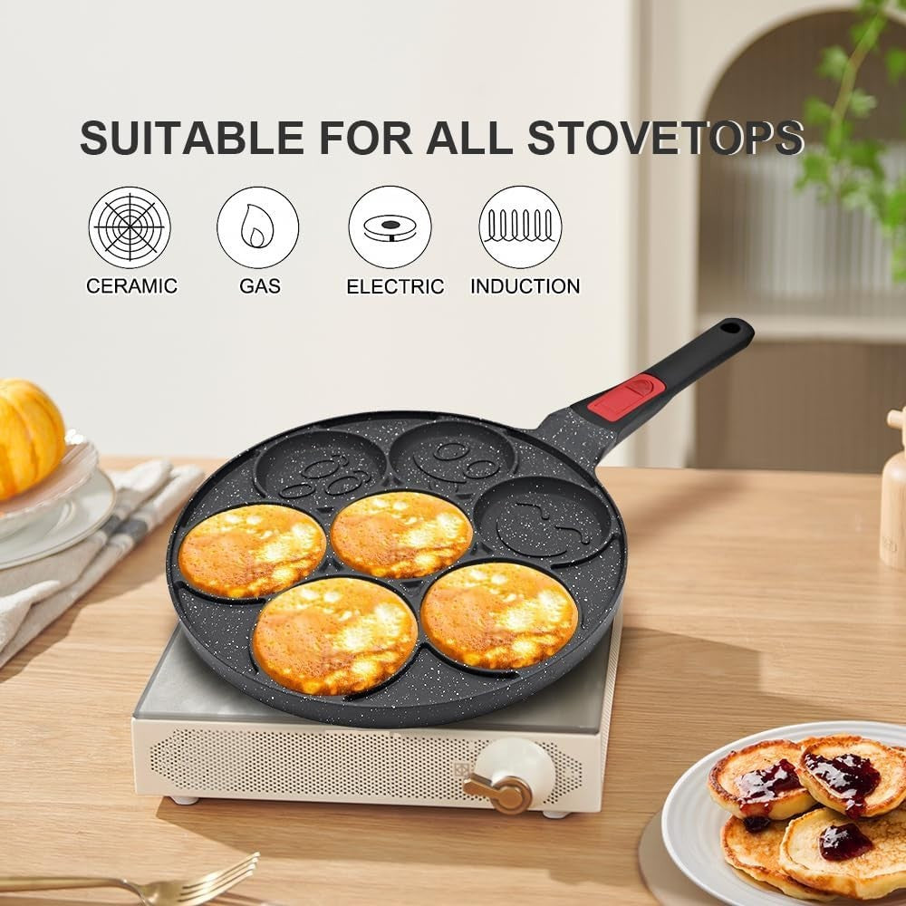 7-Hole Mini Pancake Pan Induction Non-Stick Crepe Mold Detachable Handle Black