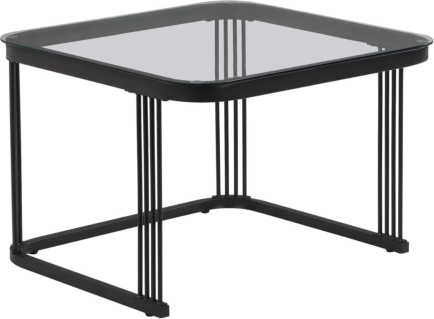 Modern Glass Nesting Coffee Table Set with Drawer – Marble & Black Frame