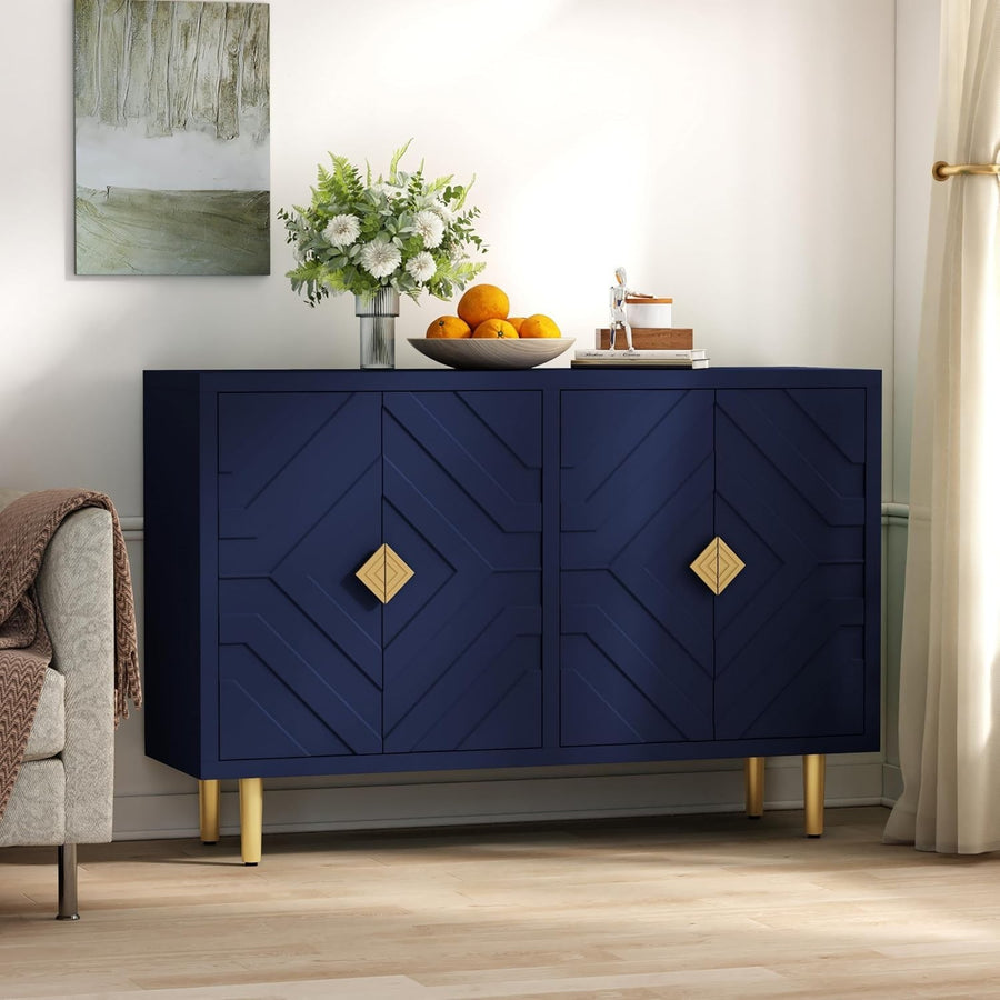 Blue Modern Sideboard Cabinet 4 Door Waterproof Storage Buffet Table