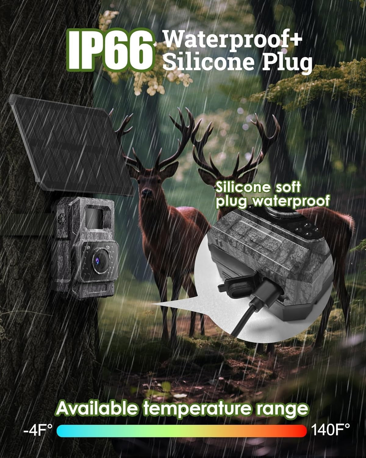 4K 64MP Solar Trail Camera WiFi Night Vision Motion Activated IP66