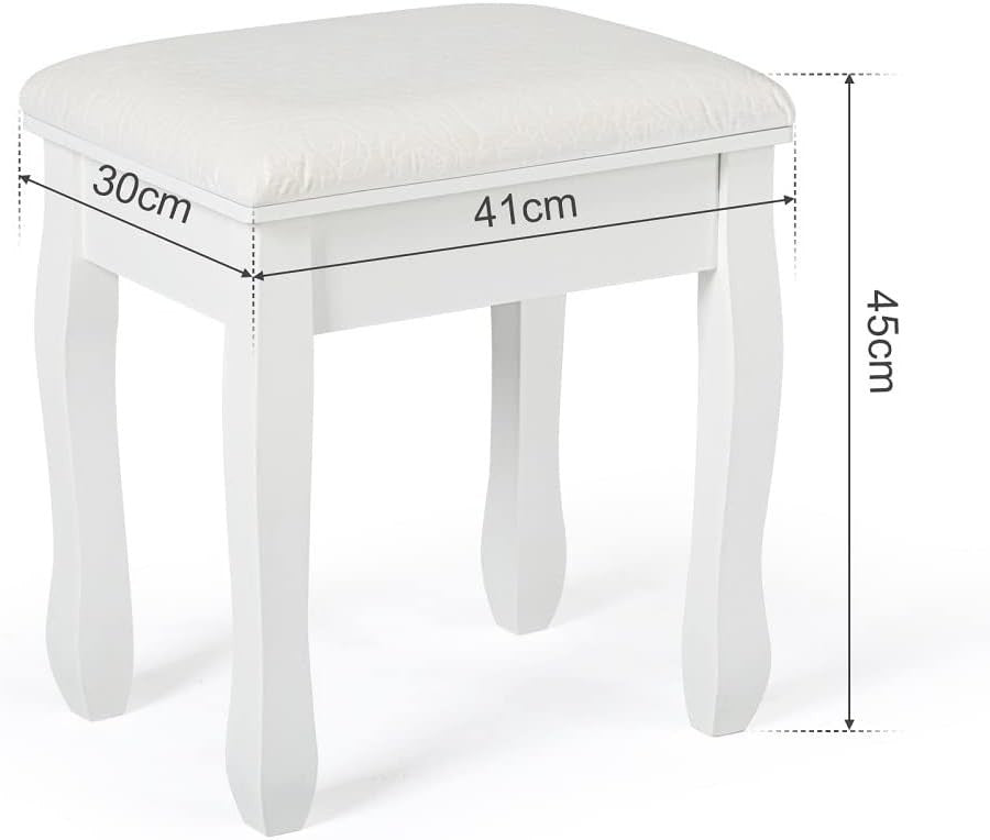 White Baroque Vanity Stool Soft Padded Dressing Table Chair 41x30x45cm