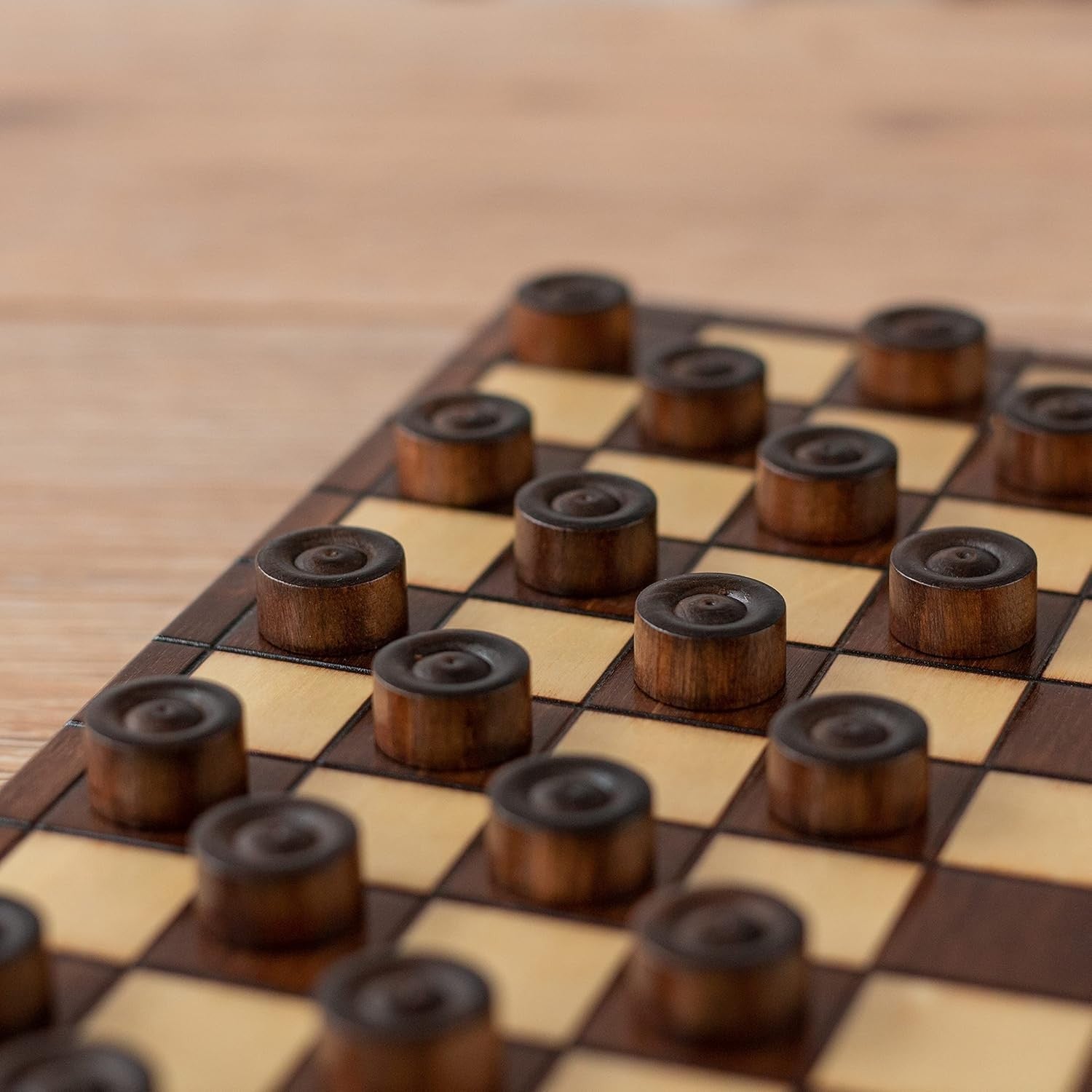 32cm Wooden Checkers Set | 100-Square Folding Draughts Board | Travel Game