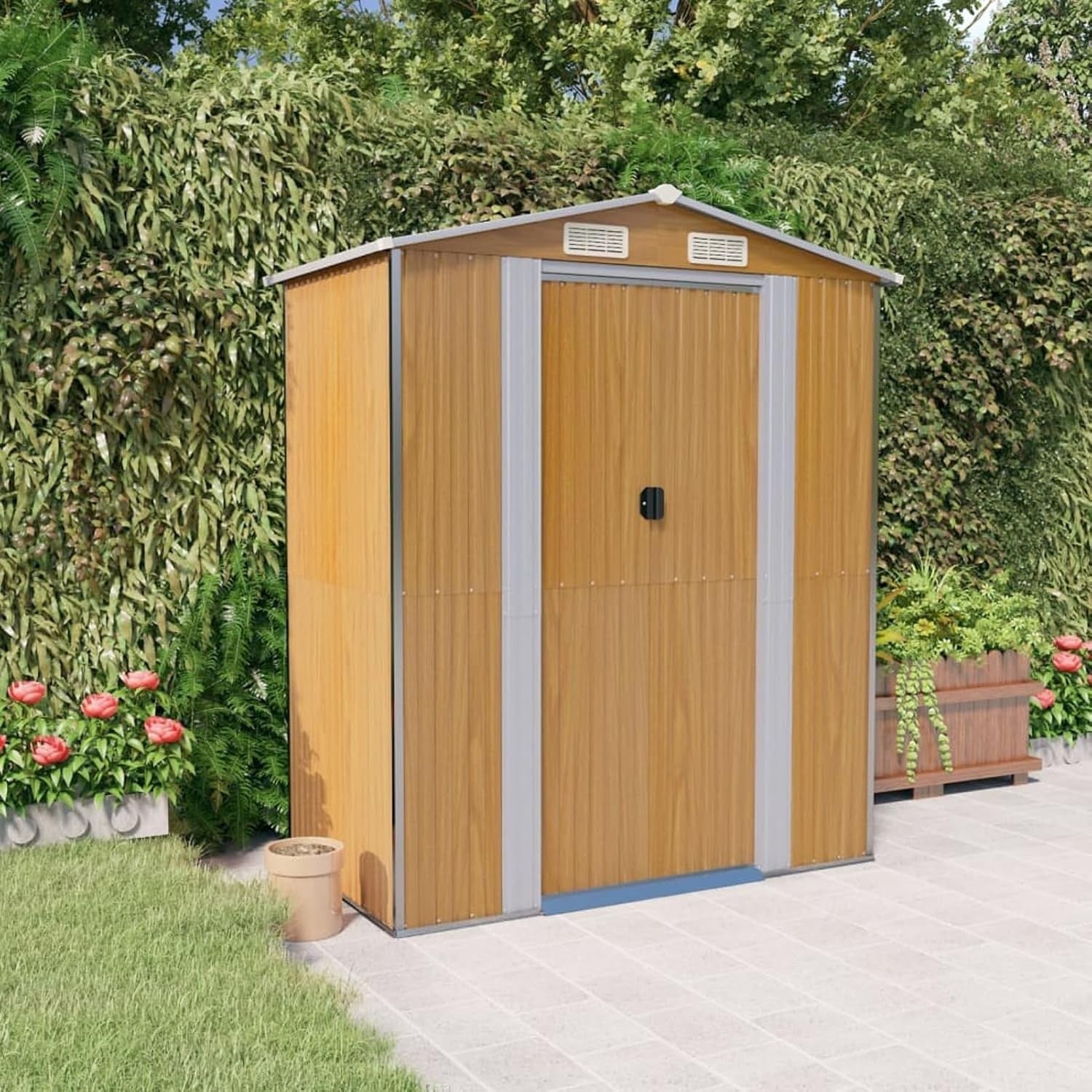 6.3x3.5FT Metal Garden Shed Outdoor Storage House with Sliding Gate & Handle
