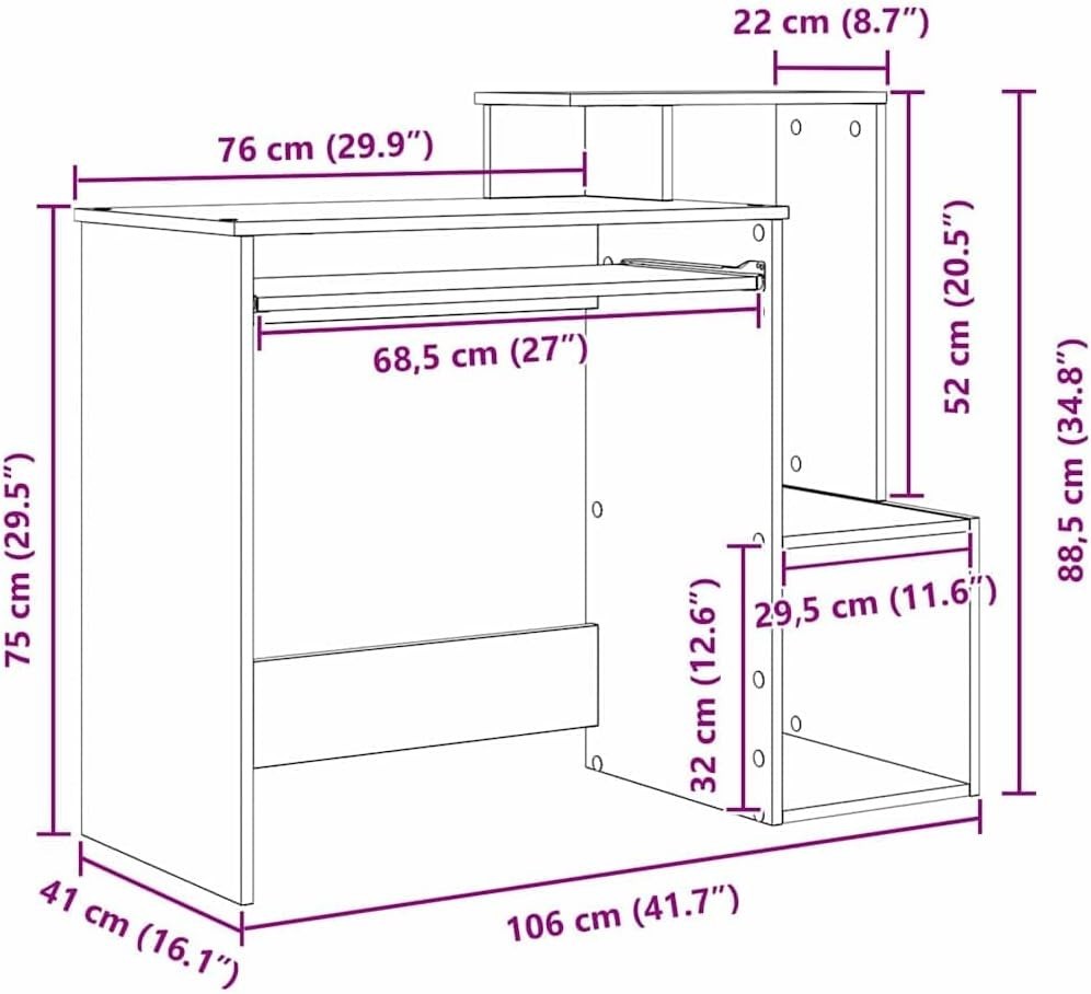 Black Oak Computer Desk 106x40cm Modern Office Table with Shelves Storage