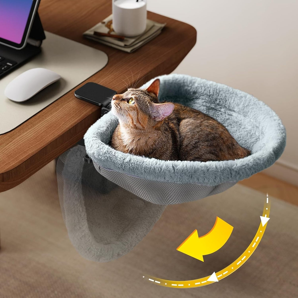 Foldable Desk Cat Bed Space Saving Cat Hammock Faux Fur Perch
