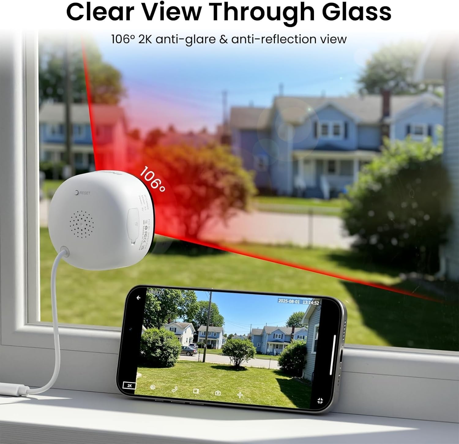 2K Window Security Camera Dual Band WiFi AI Detection Night Vision