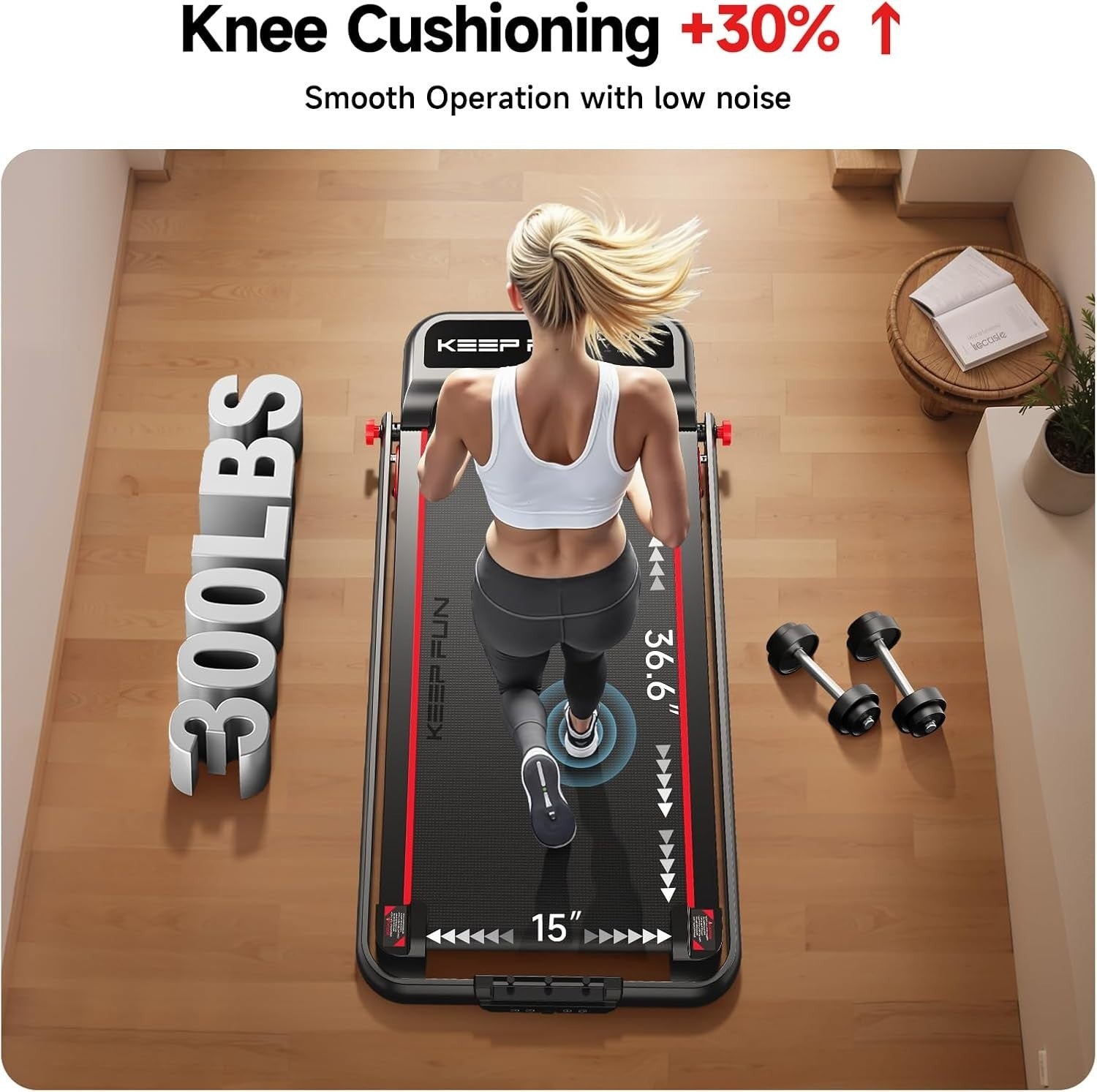 Foldable Walking Pad 8% Incline, 2.5HP, Handle Bar, App Control, 300lbs Home
