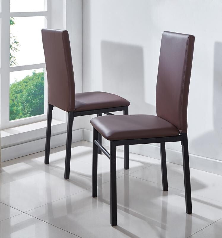 6 Seat Marble Dining Table Set with Faux Leather Chairs in Brown 150cm MDF