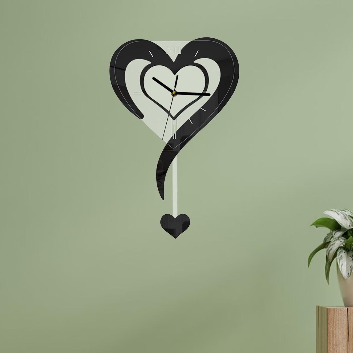 Black Heart Wall Clock Modern Silent Acrylic Hanging Decor for Bedroom Office