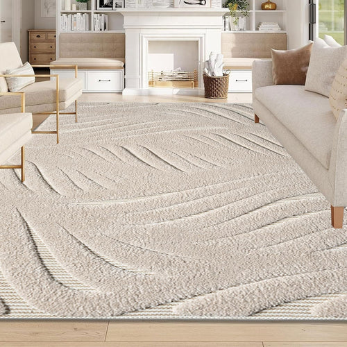Large Beige Area Rug 200x290cm Modern Abstract Non Slip Living Room Carpet