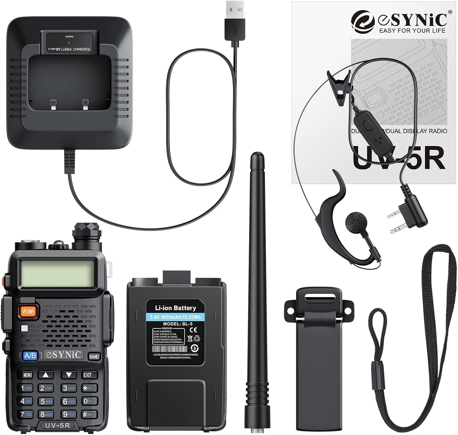 Dual Band UV-5R Walkie Talkie 5W Long Range 128CH VOX FM Radio