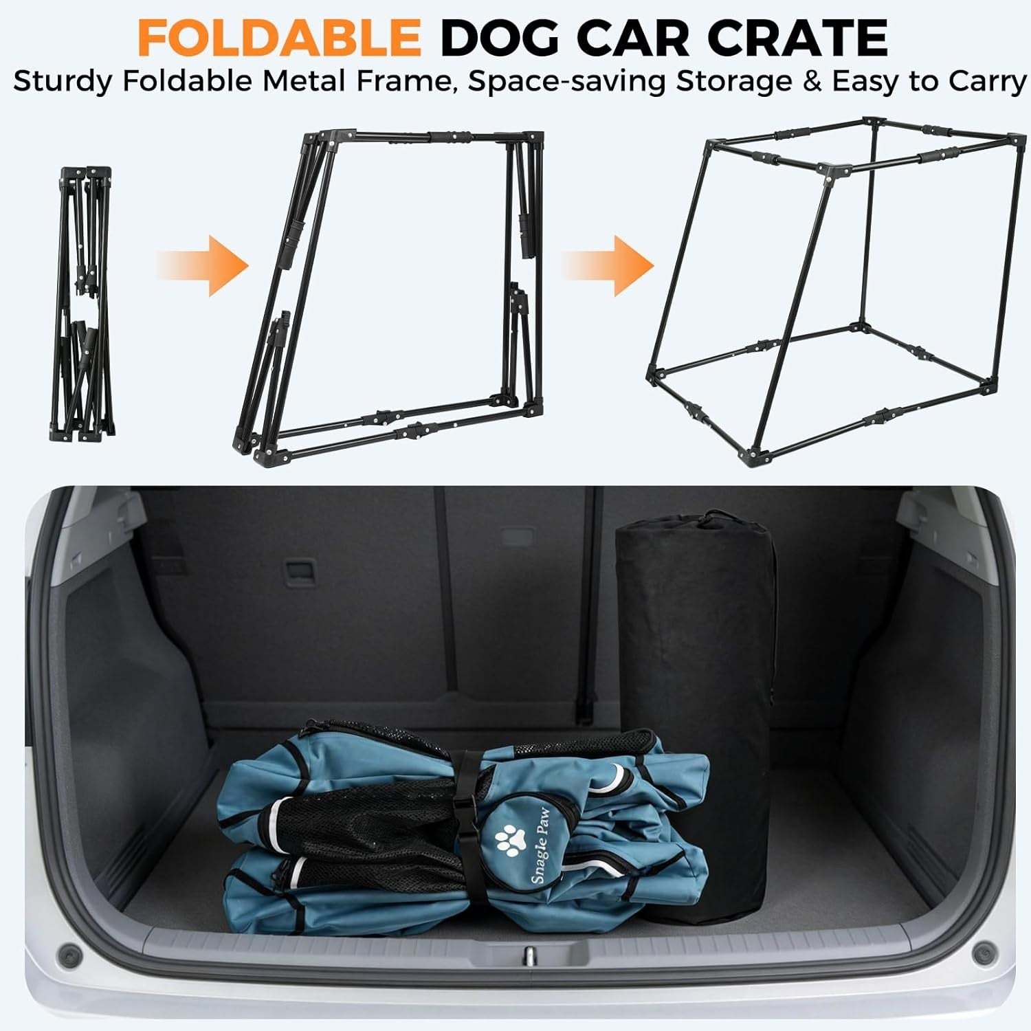 Portable Dog Crate for Car Travel Metal Frame Pet Carrier Foldable Blue