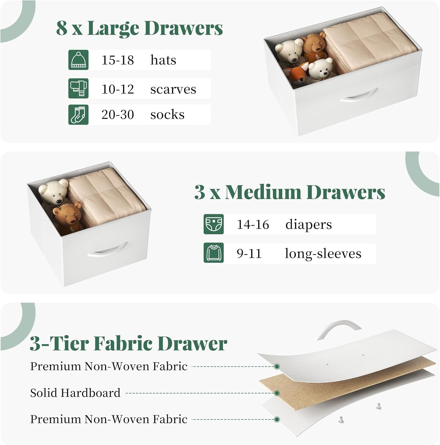 11 Drawer Storage Chest with Fabric Bins | Space-Saving Bedroom Organizer