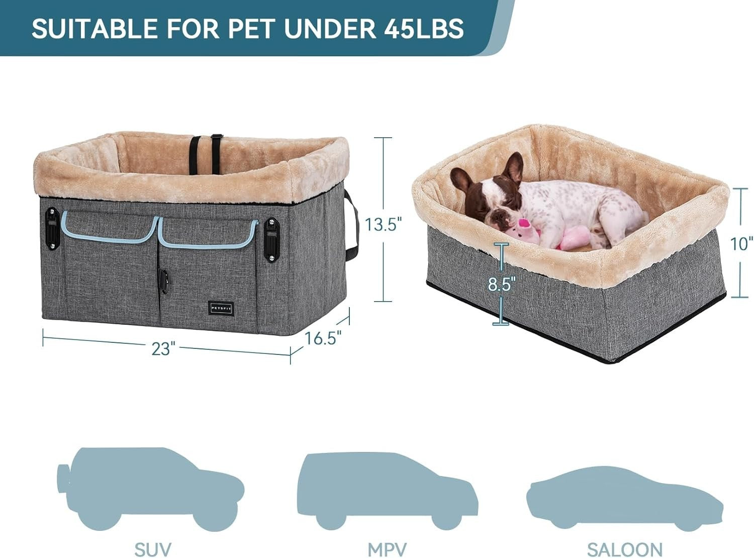 Medium Dog Car Seat Booster Bed Safety Harness Washable Pad 20kg