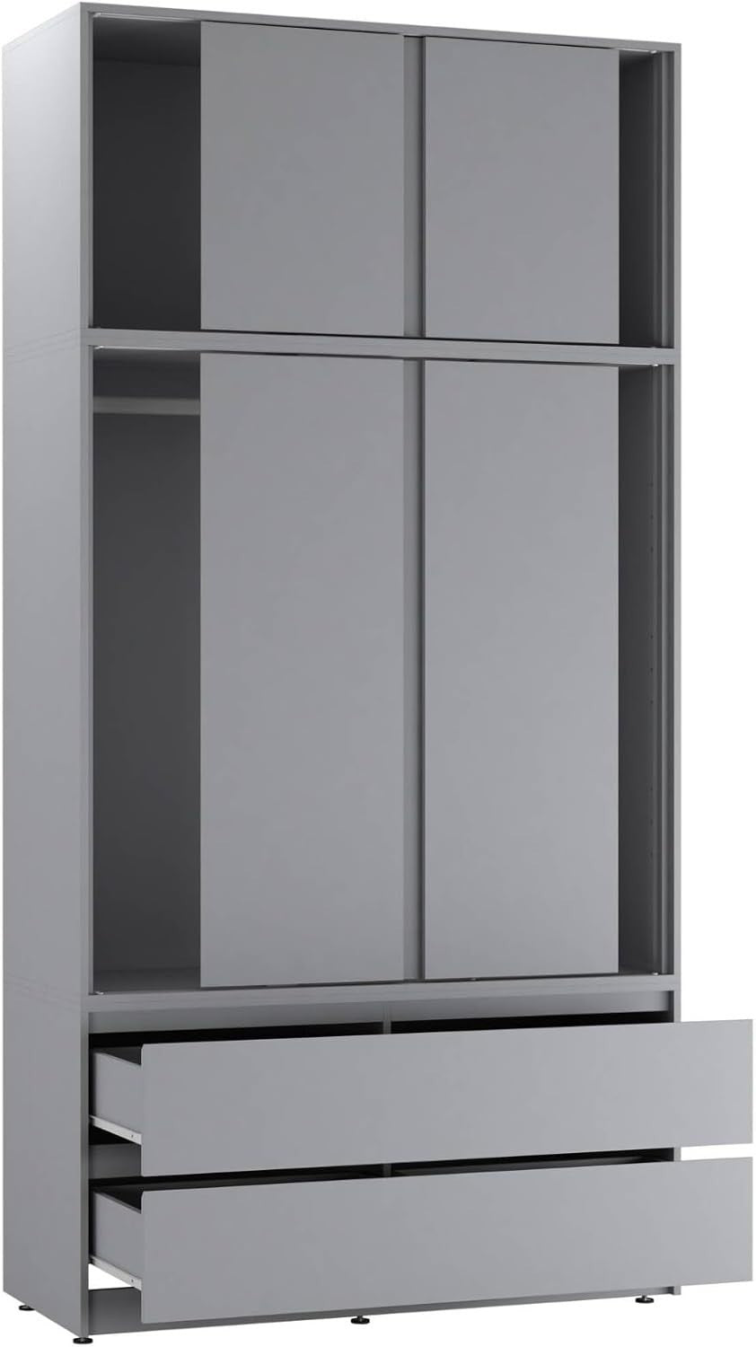 Grey Sliding Wardrobe 240cm 6 Doors 4 Drawers Bedroom Closet Storage Unit