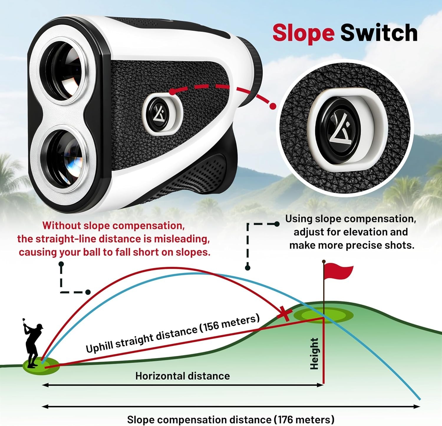 Golf Laser Rangefinder 1200 Yards Slope Lock 7X Rechargeable