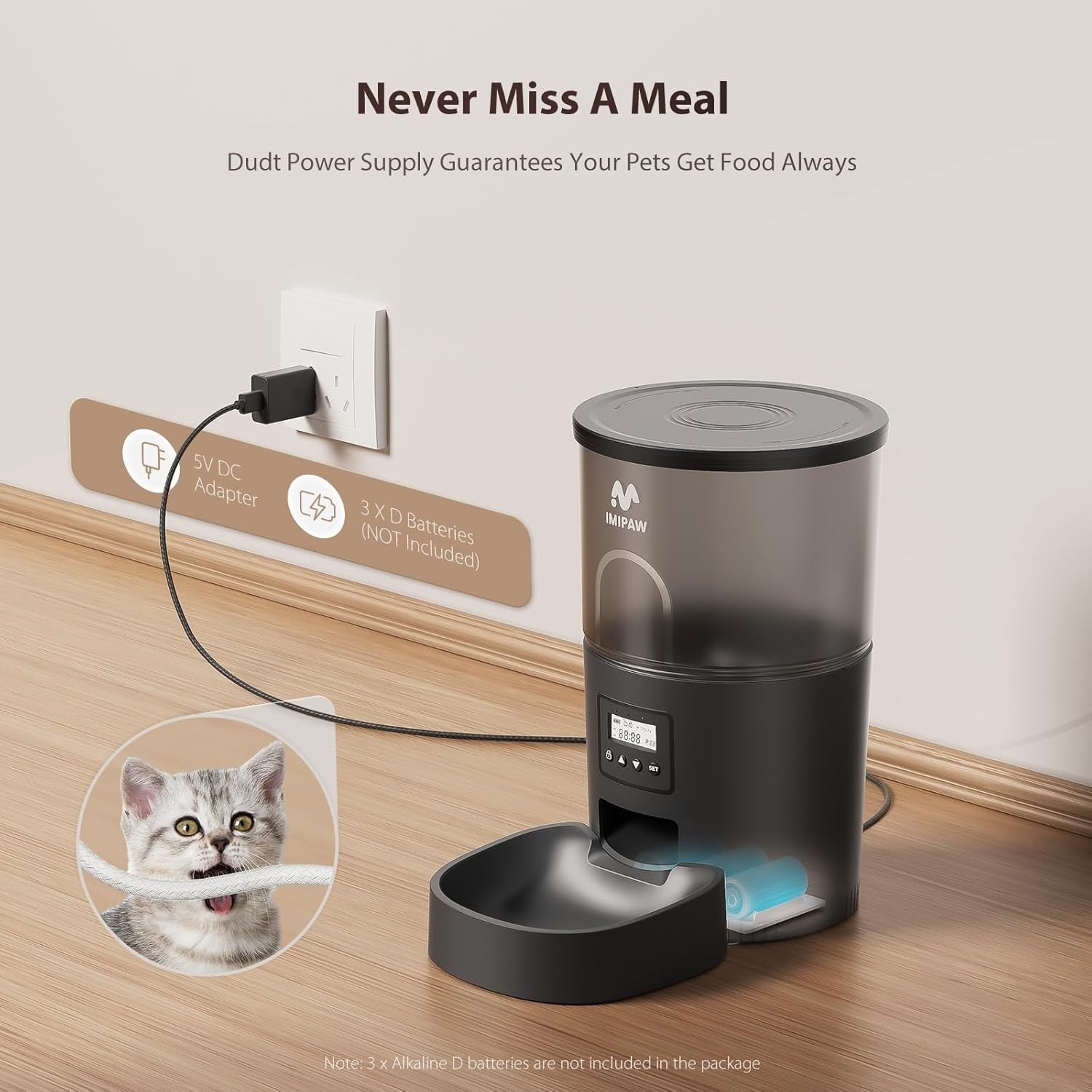 Automatic Cat Feeder & Water Fountain 3L Timer Food Dispenser Black