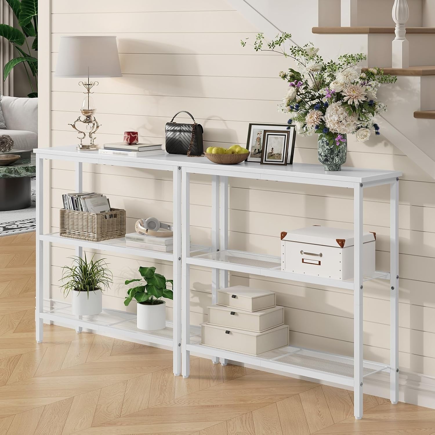 Slim 3-Tier Console Table with Metal Frame & Wide Shelves for Small Spaces