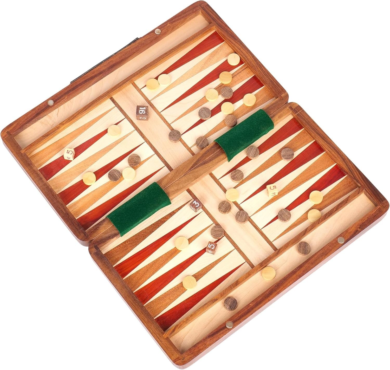 14 Inch Wooden Backgammon Set Travel Board Game with Checkers Dice Case