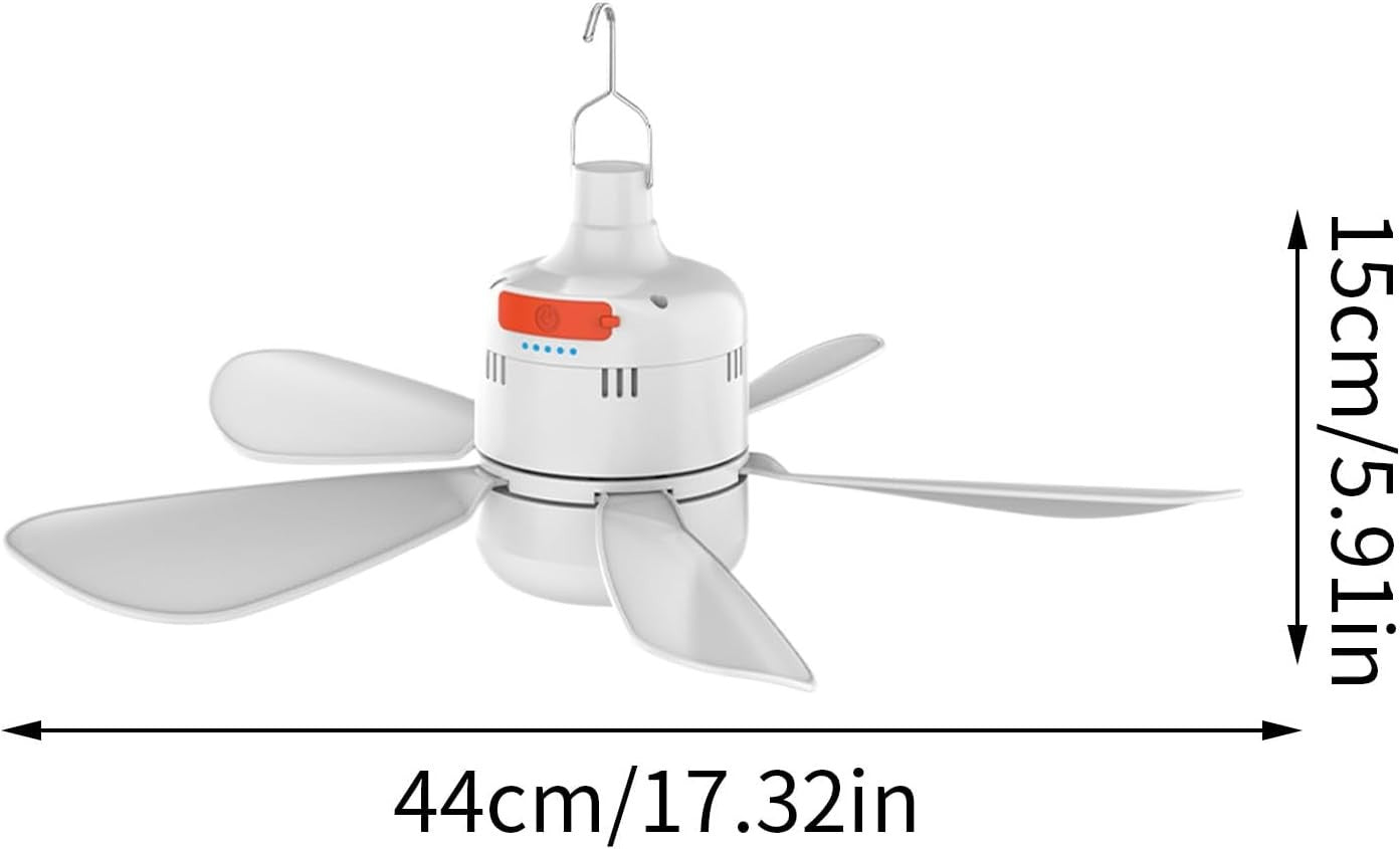 Rechargeable Tent Ceiling Fan with Light, 3-Speed, Remote, Portable, Outdoor
