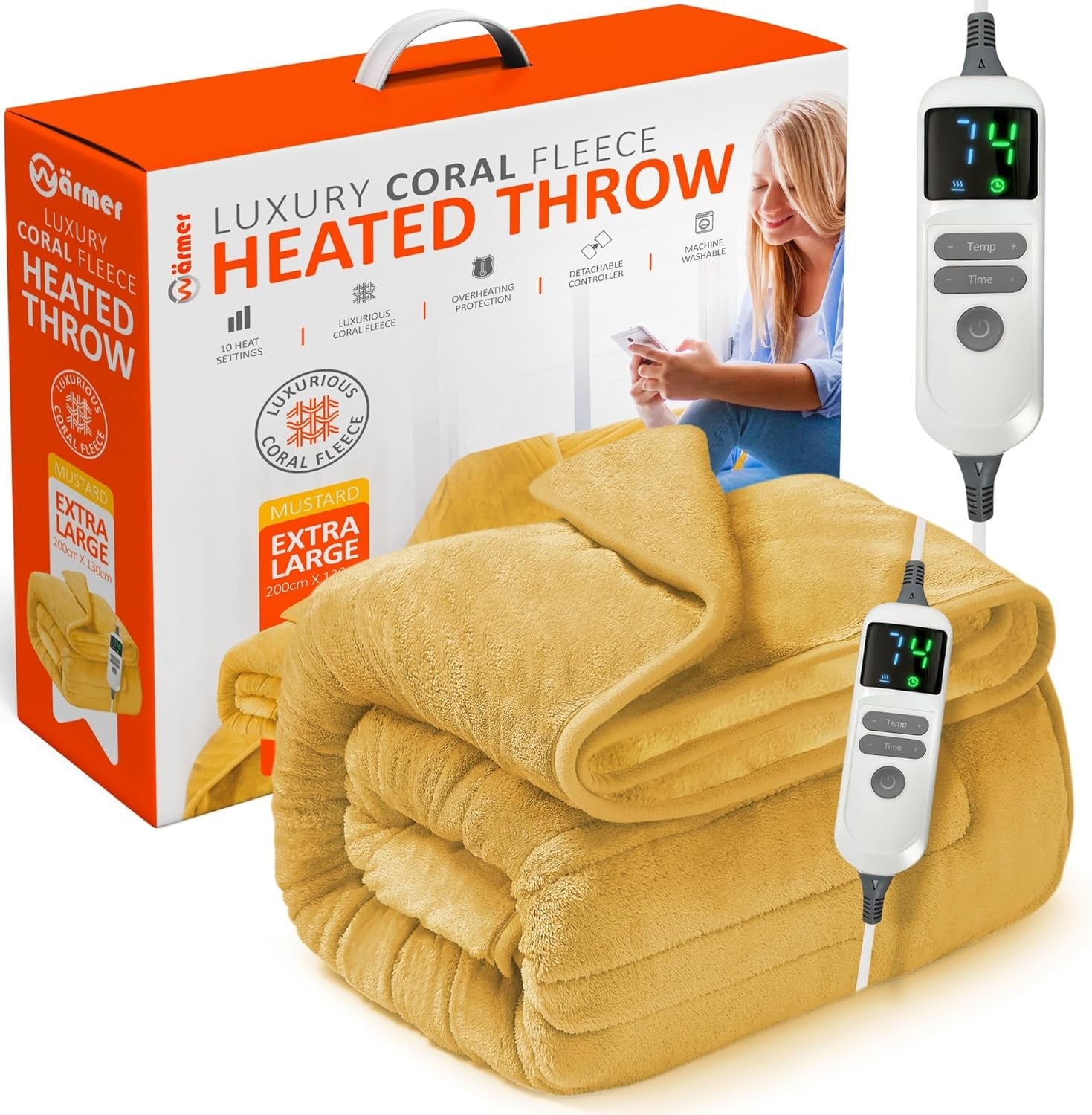 Electric Heated Throw Blanket XL 200x130cm Digital Timer Auto Shut Off