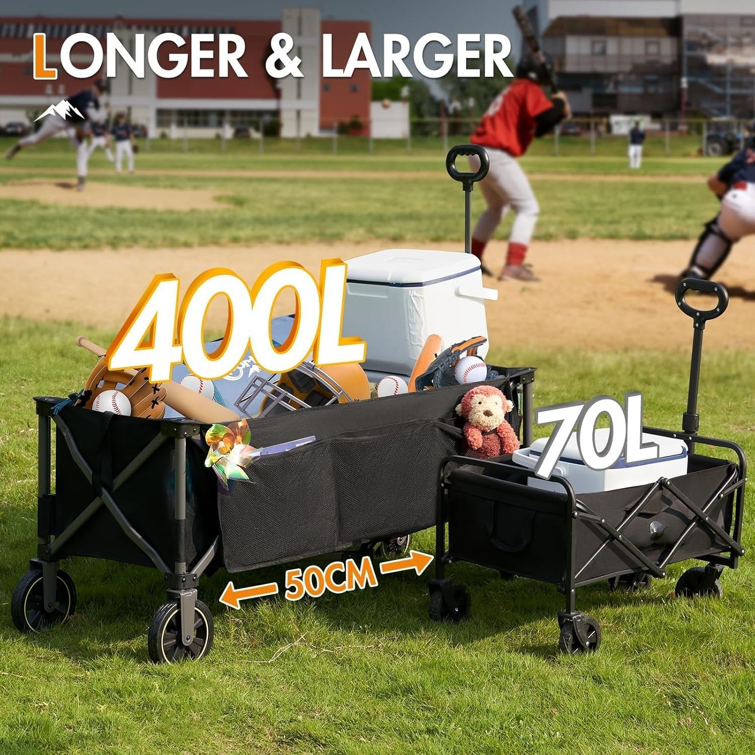 Black 300L XXL Folding Festival Trolley 160kg Heavy Duty Extra-Long Wagon