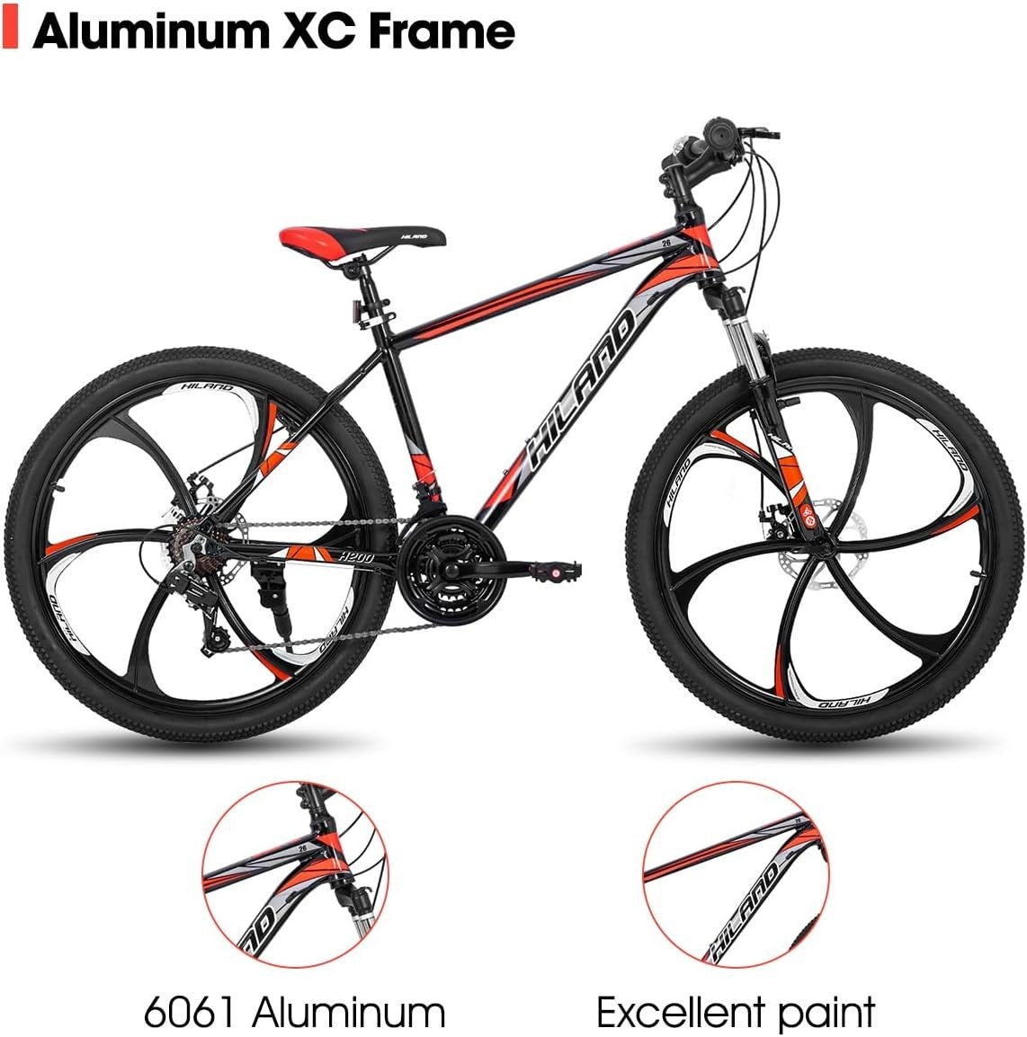 26" Mountain Bike 21-Speed Disc Brakes Aluminum Frame Lightweight MTB