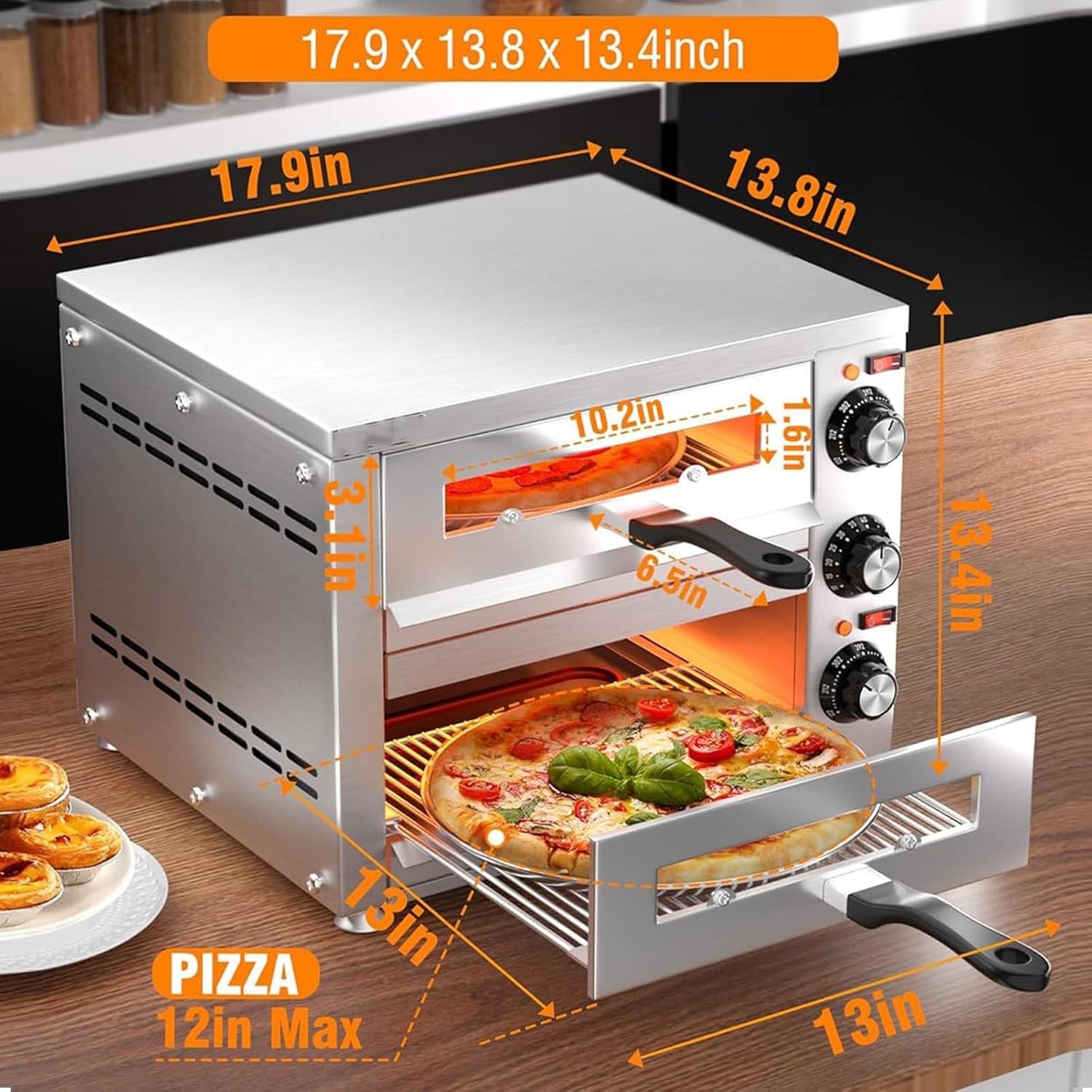 Commercial Double Deck Electric Pizza Oven | Stainless Steel Countertop 12"–16"