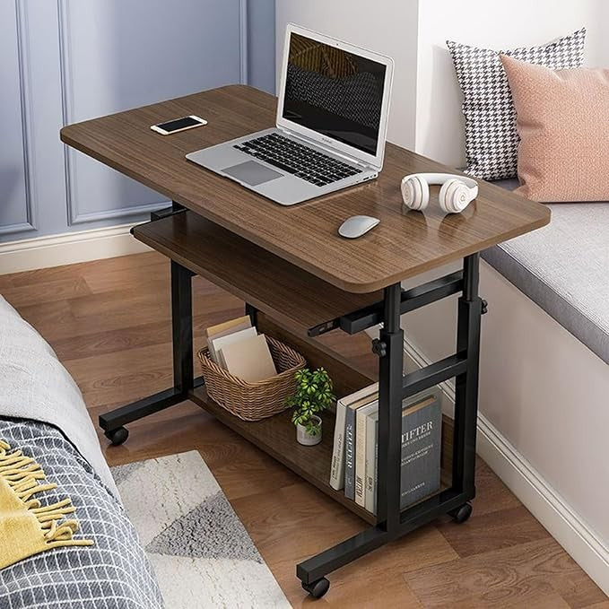 Mobile Computer Desk Adjustable Height Laptop Table with Wheels 80x45cm Brown