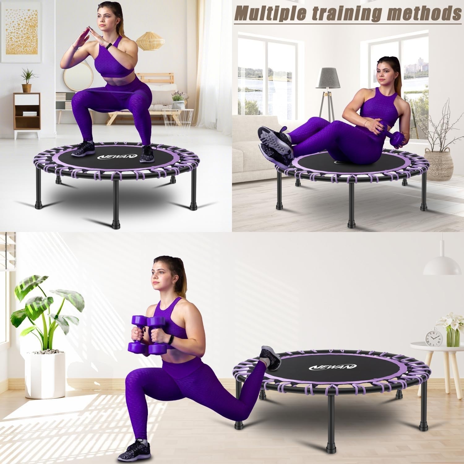 40in Silent Fitness Rebounder Trampoline Bungee Indoor Cardio 150kg