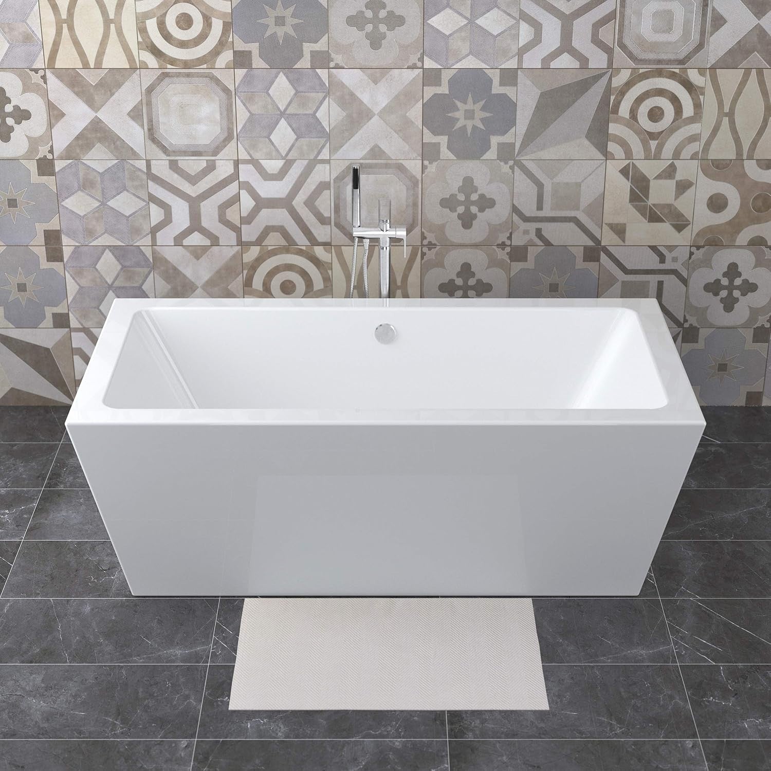 1700x800mm Square Freestanding Bath White Acrylic Modern Luxury Bathtub