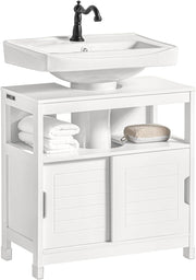 White Under Sink Bathroom Cabinet with Sliding Doors Storage Cupboard